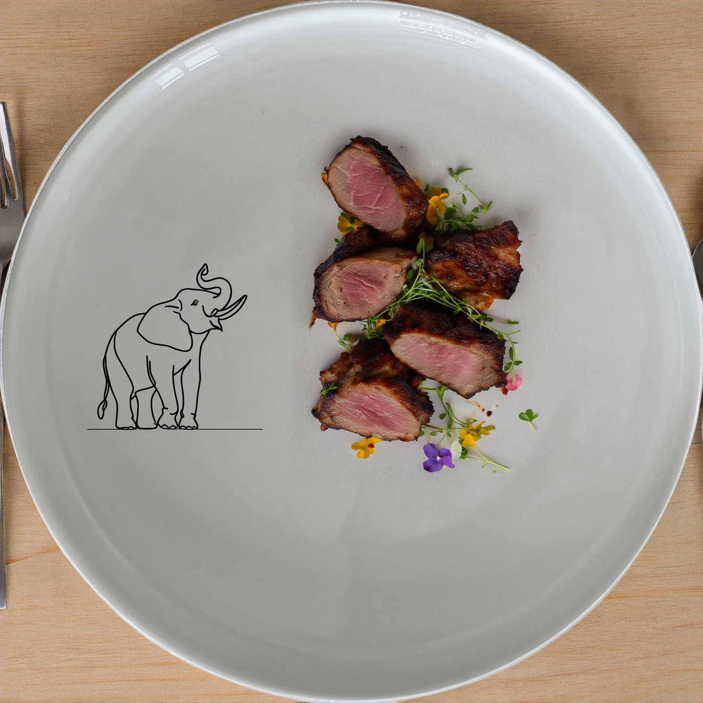 The Wise Elephant Matriarch Dinner Set of 12 brings a touch of nature to your dining table with its elegant elephant design.