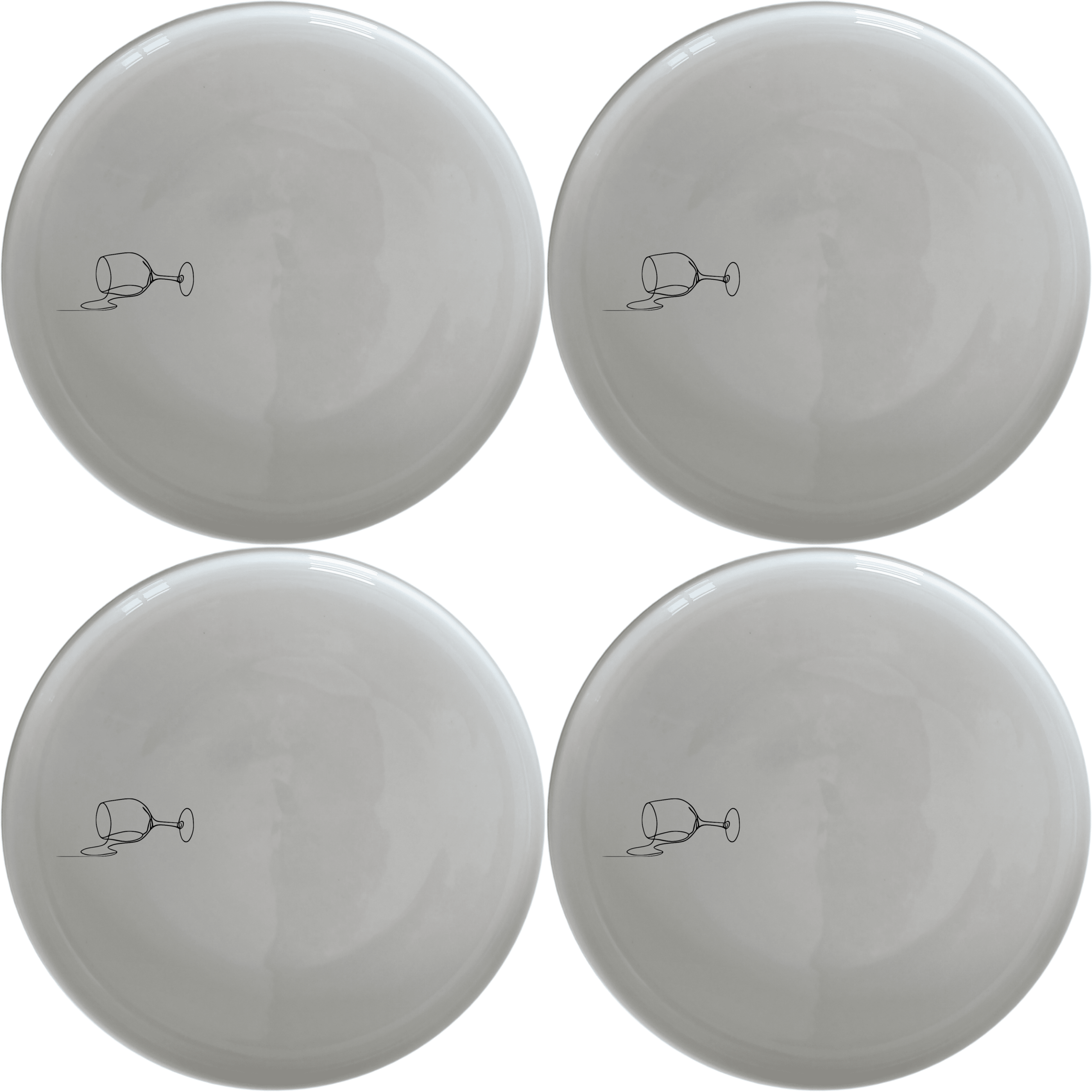 Spilled Glass Wine Side Plate Set of 4 - Range 2 adds a modern touch to your dining table with its minimalist design and elegant wine glass illustration.