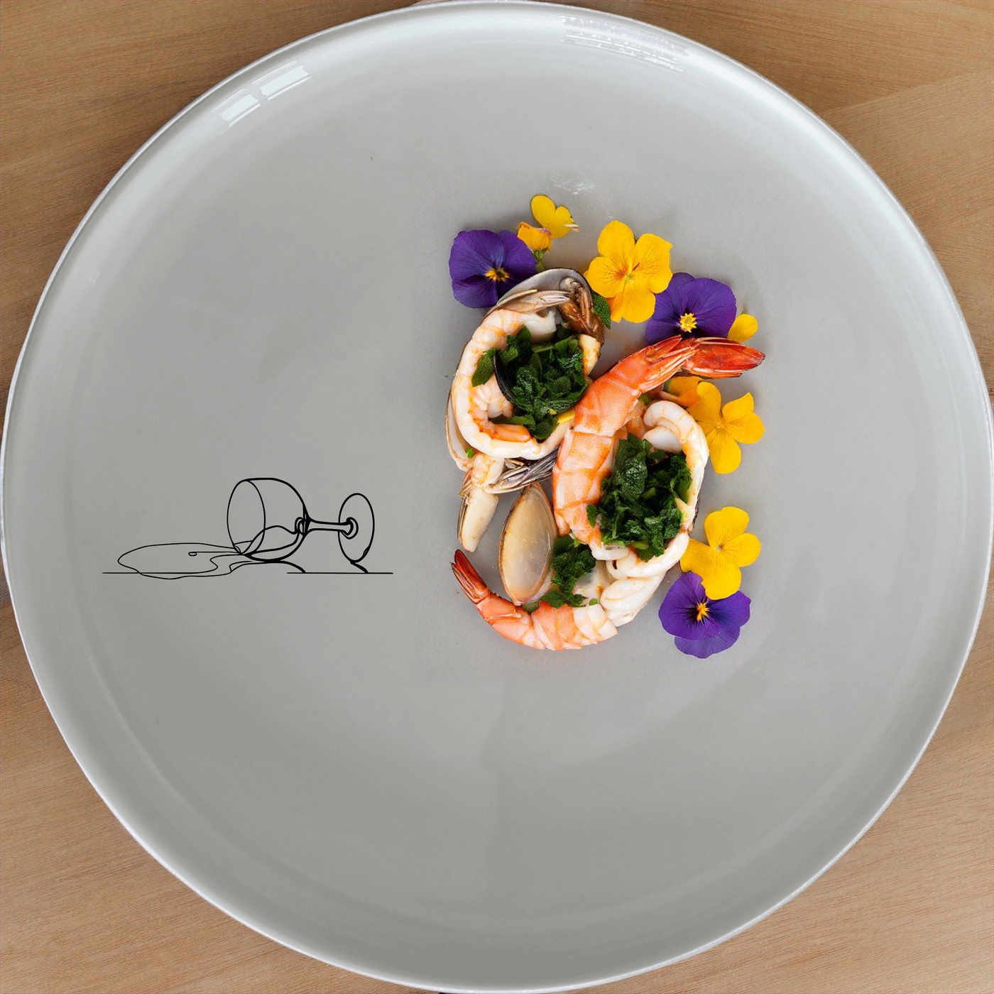 Spilled Glass Wine Dinner Plate Set of 4 - Range 1 is a stylish and modern dinner plate set featuring a unique design of a spilled wine glass.