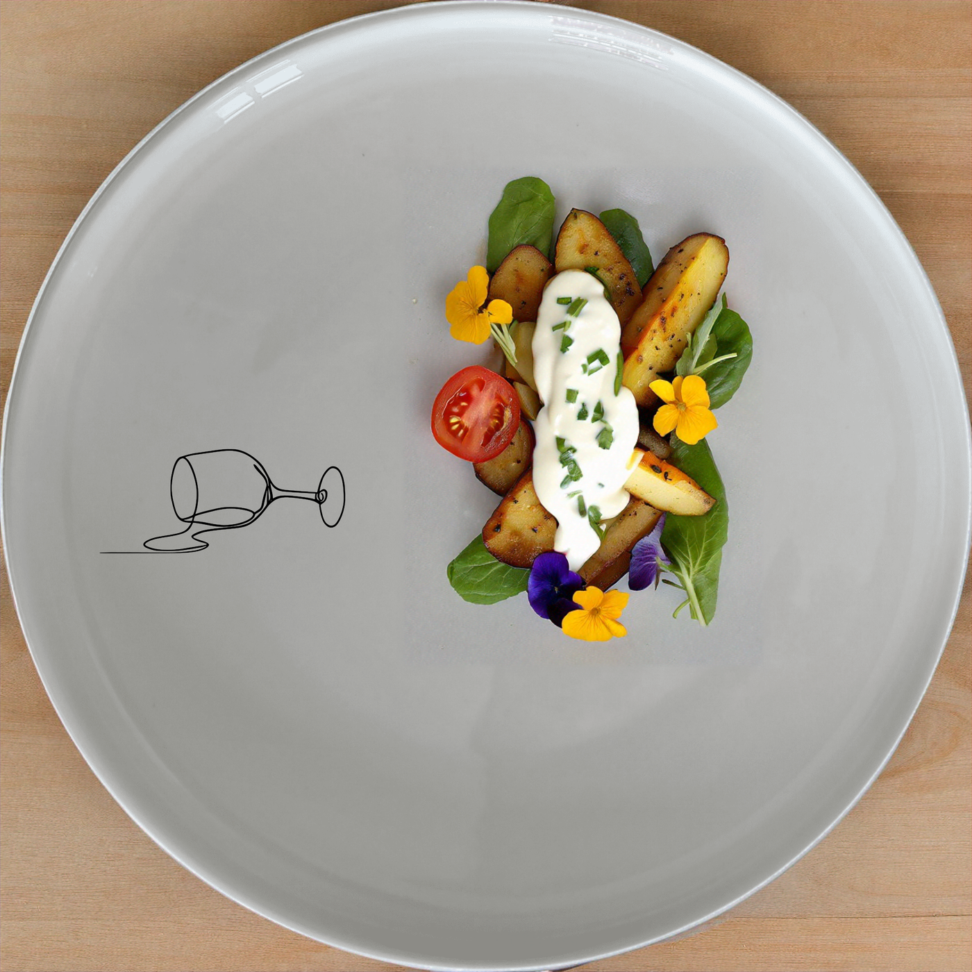 Spilled Glass Wine Dinner Plate Set of 4 - Range 2 adds a modern touch to your dining table with its sleek design and subtle wine glass motif.