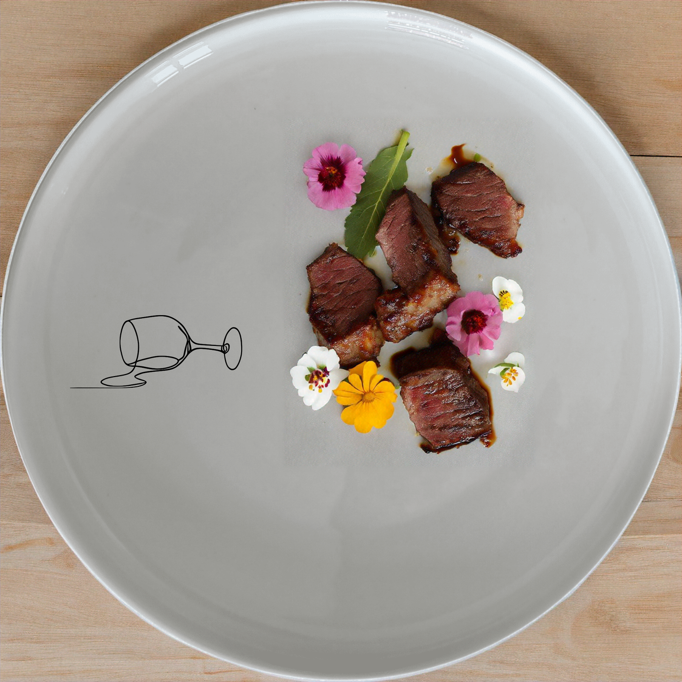 Spilled Glass Wine Side Plate Set of 4 - Range 2 adds a modern touch to your dining table with its minimalist design and elegant wine glass illustration.