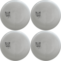 Staring Female Lioness Dinner Plate Set of 4 - Range 2 is a stunning set of four dinner plates featuring an elegant lioness design. Perfect for any home.