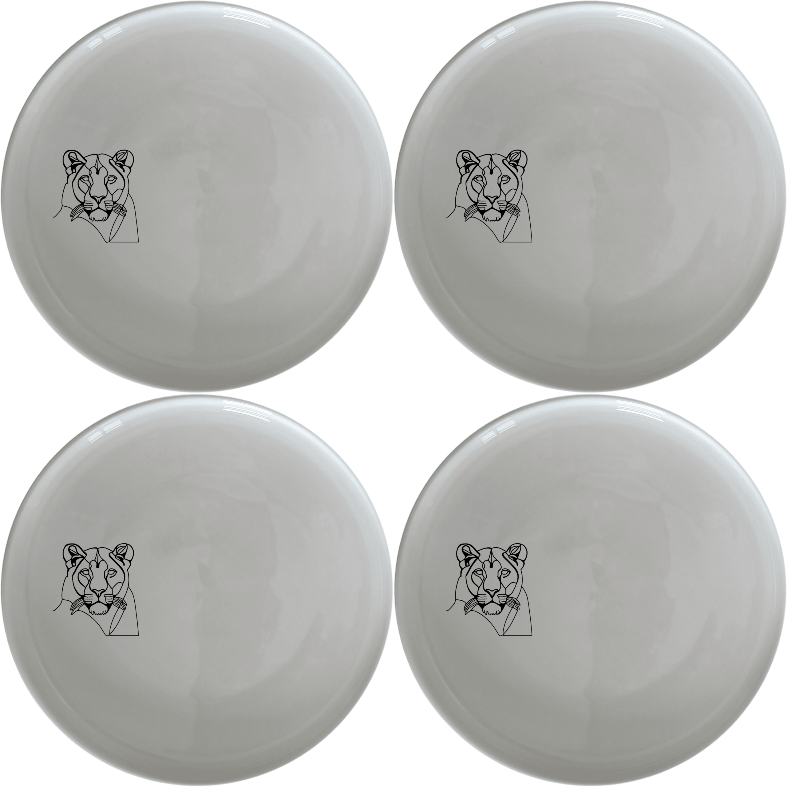 Staring Female Lioness Dinner Plate Set of 4 - Range 4 adds a bold touch to your dining table with striking lioness artwork.