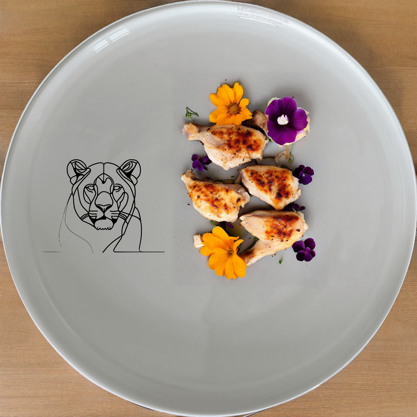 The Staring Female Lioness Dinner Set of 12 brings a bold, artistic touch to your dining experience with its sleek, minimalist design.