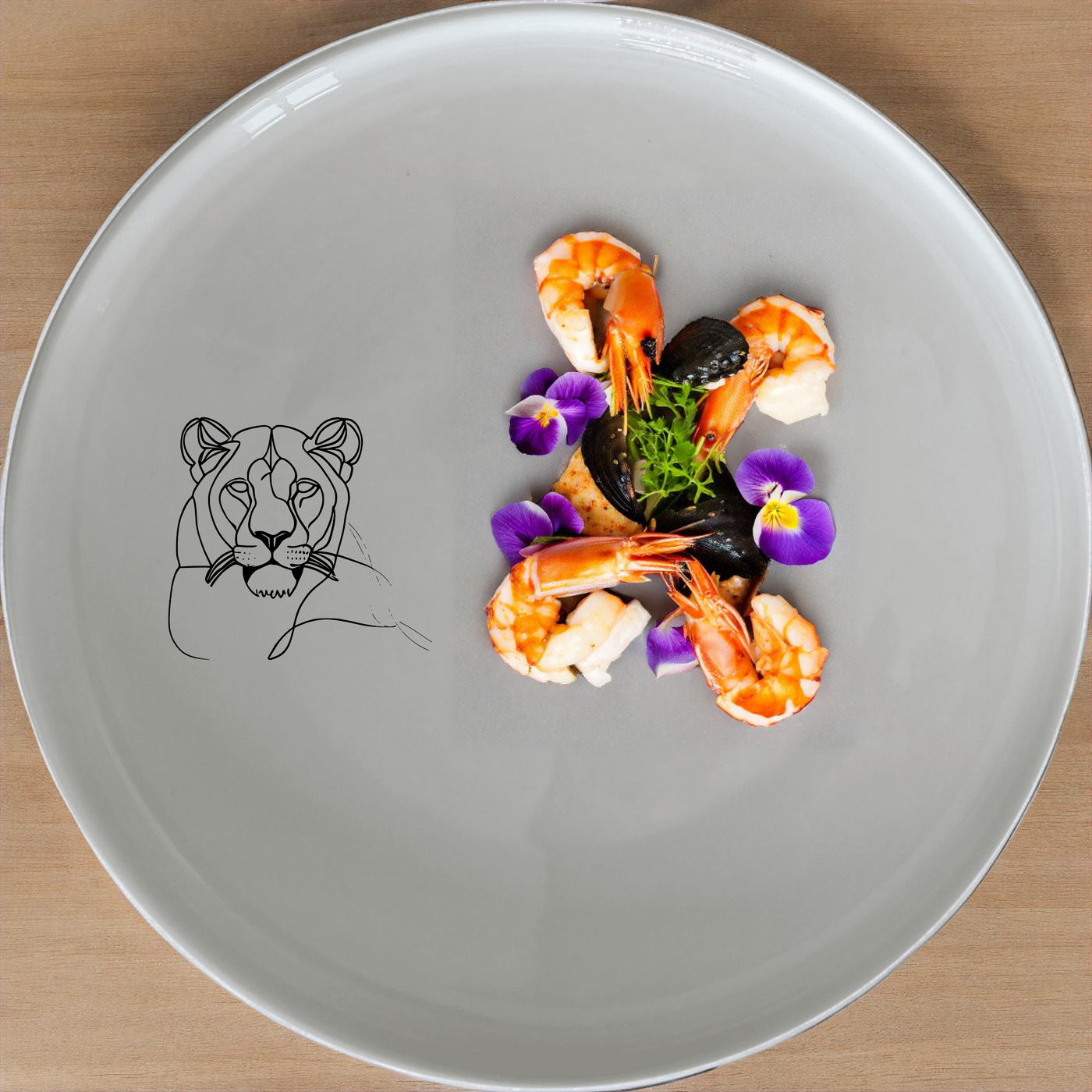 The Staring Female Lioness Dinner Set of 12 brings bold elegance to your table with striking lioness artwork on each piece.