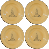 The Wood Fire Dinner Plate Set of 4 brings rustic campfire charm to warm cream enamel dinnerware.