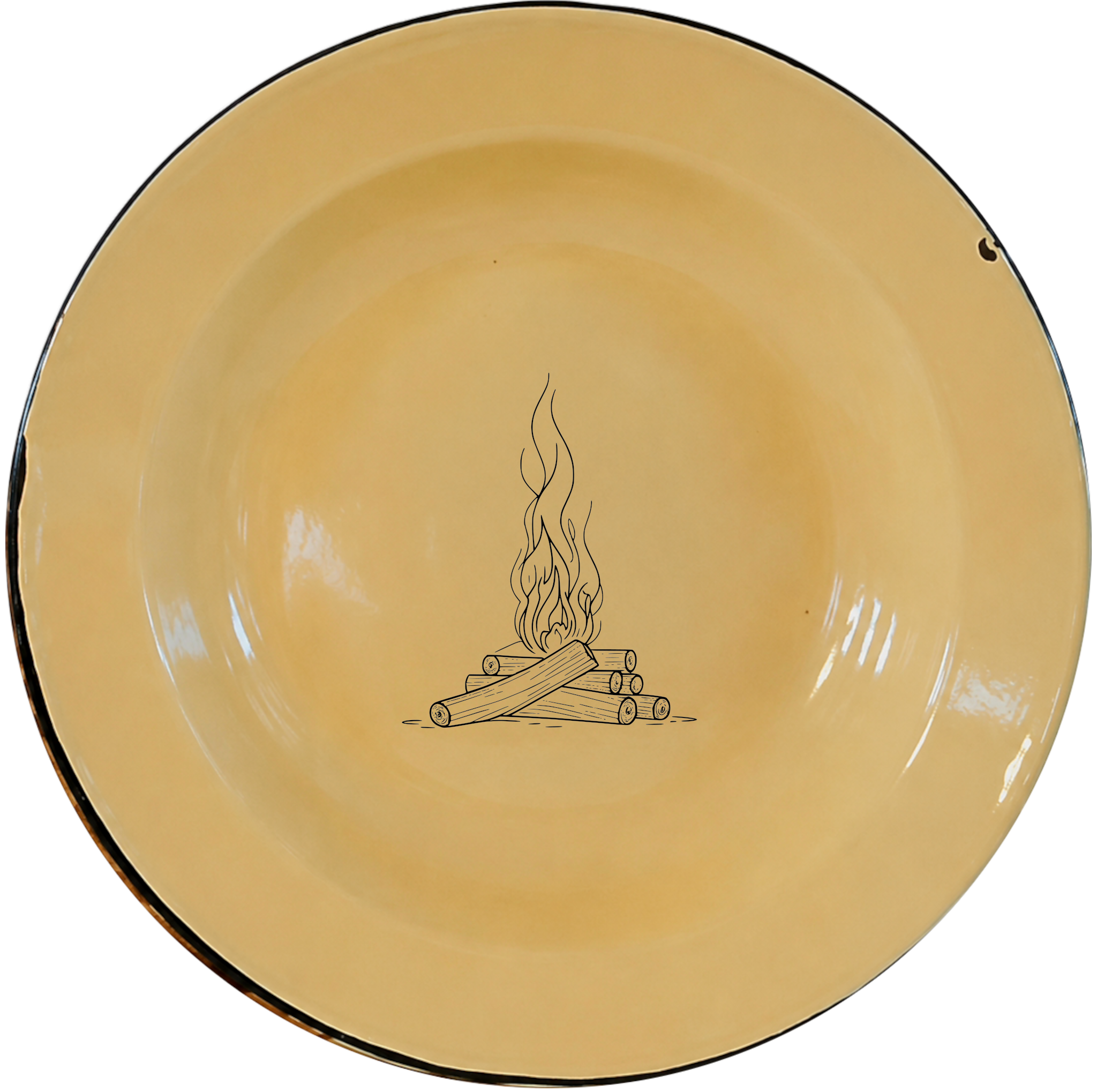 Stacked Wood Dinner Plate Set of 4 in warm cream enamel, perfect for cozy campfire-inspired dining.