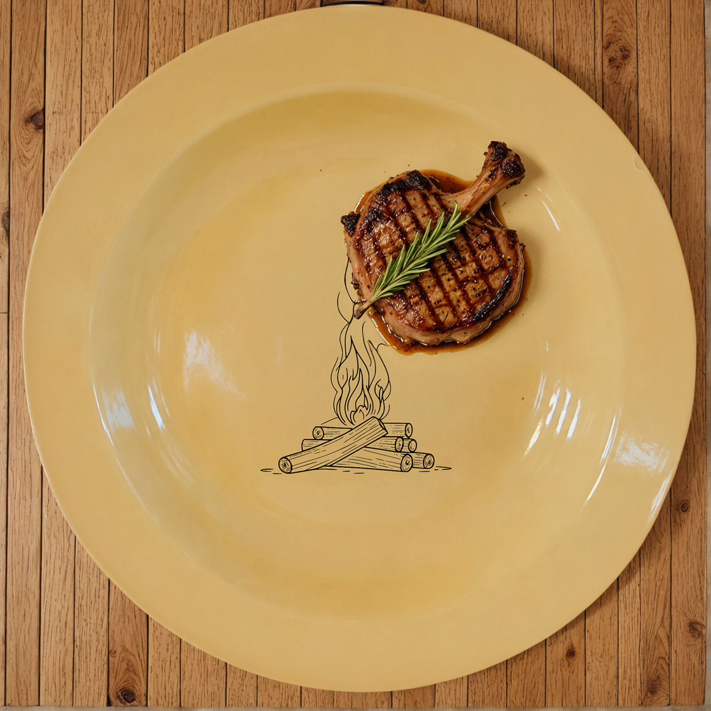 Stacked Wood Dinner Plate Set of 4 in warm cream enamel, perfect for cozy campfire-inspired dining.