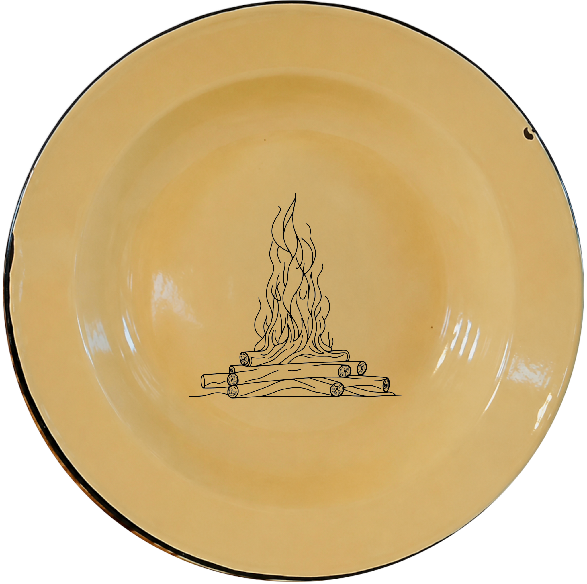The Wood Fire Dinner Plate Set of 4 brings rustic campfire charm to warm cream enamel dinnerware.