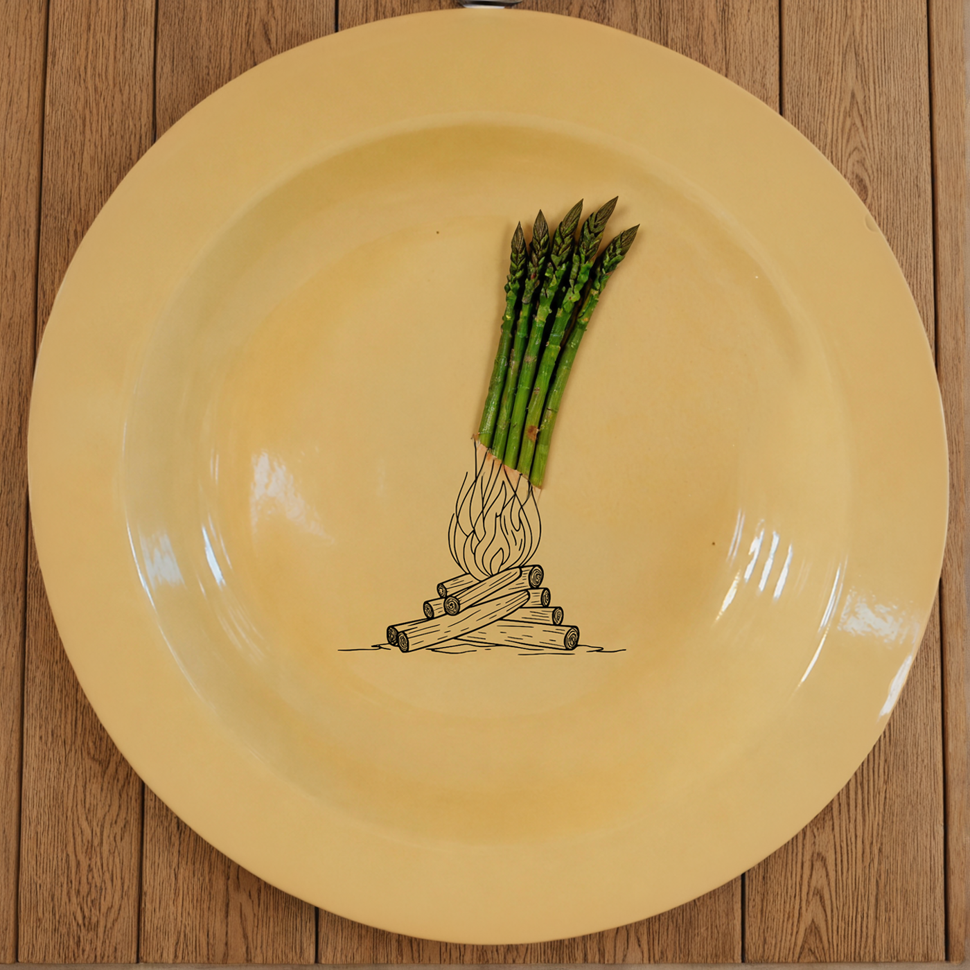 Wood Fire Dinner Plate Set of 4 in cream enamel with rustic wood fire design, perfect for everyday dining.
