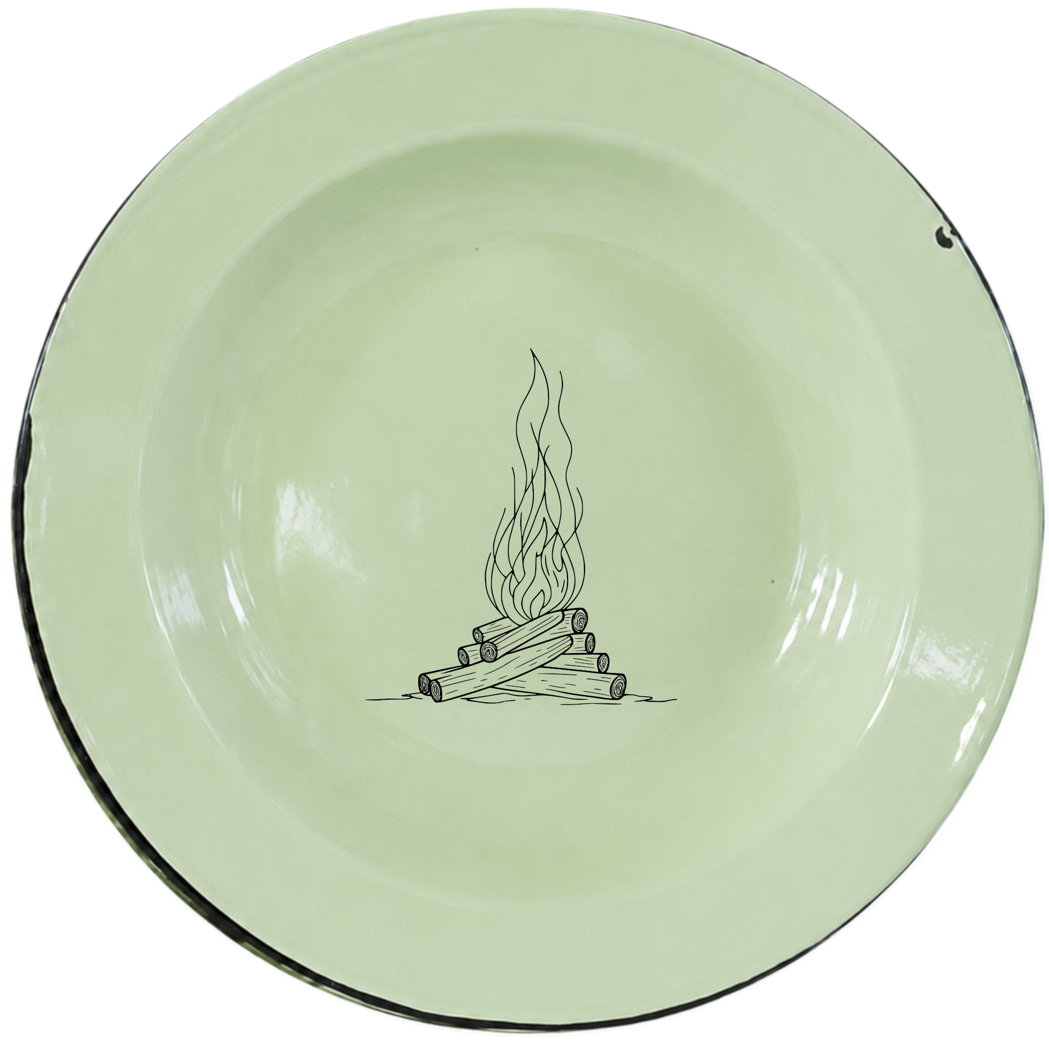 Stacked Wood Dinner Plate Set of 4 brings rustic campfire charm to your table in soft rice green enamel.