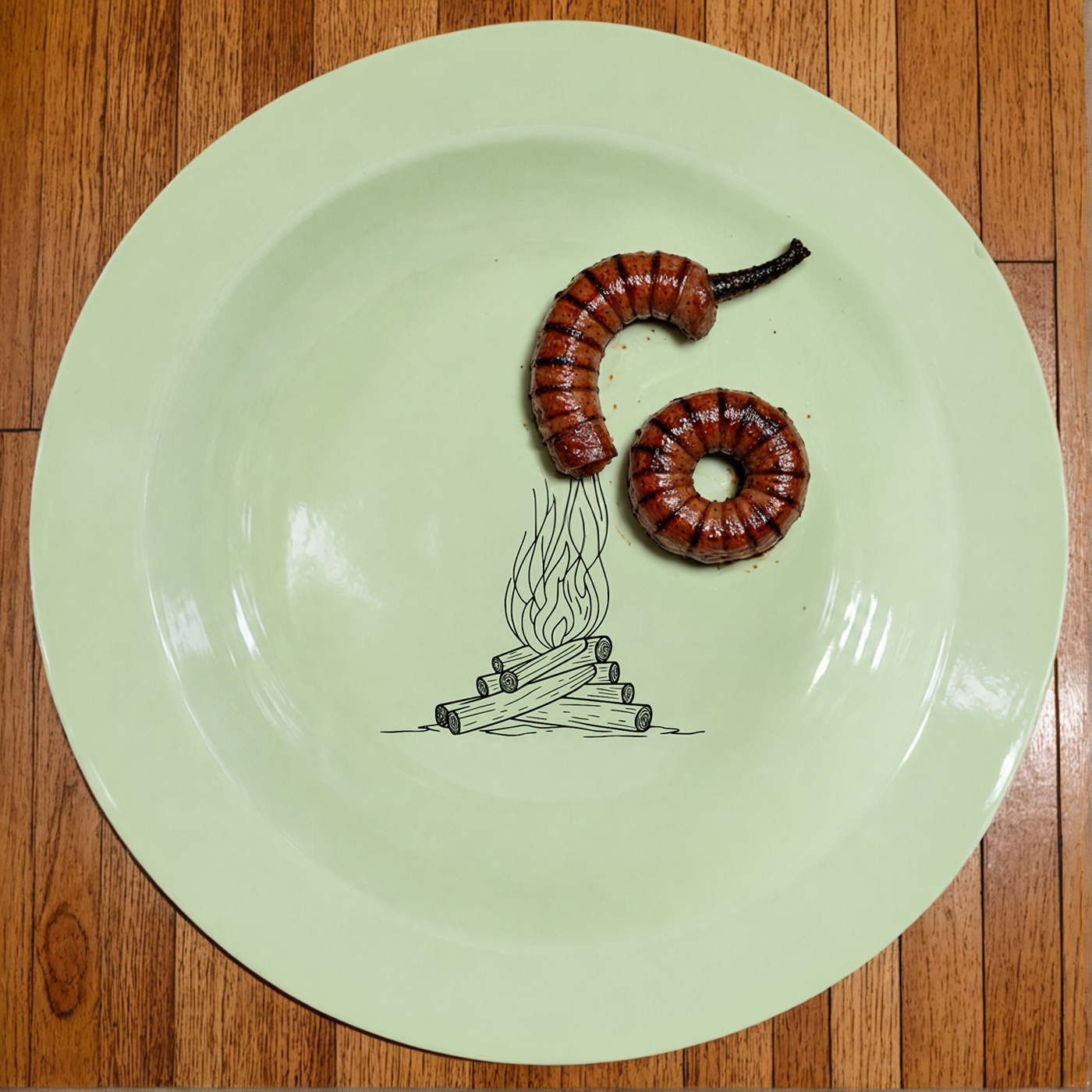 Stacked Wood Dinner Plate Set of 4 brings rustic campfire charm to your table in soft rice green enamel.